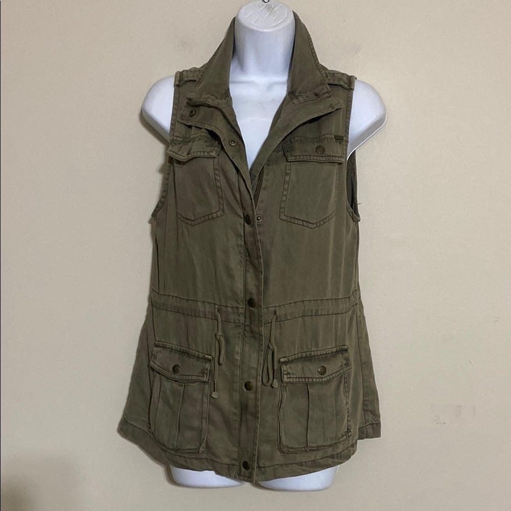 Max Jeans green Utility Vest jacket women S  lagenlook full zip Y2K hiking retro